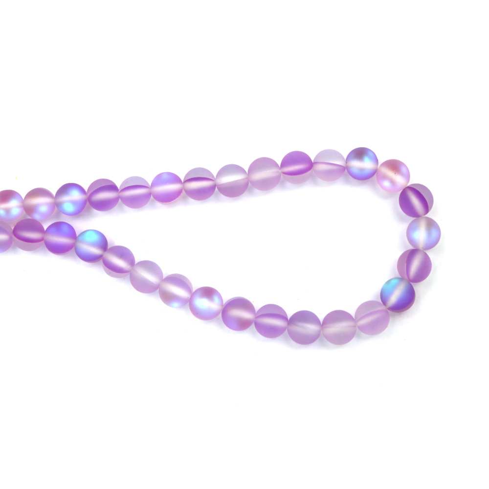 Strand of Glass Beads, 8 mm Round, 1 mm Hole, Violet Matte Rainbow Finish, ~45 Pieces