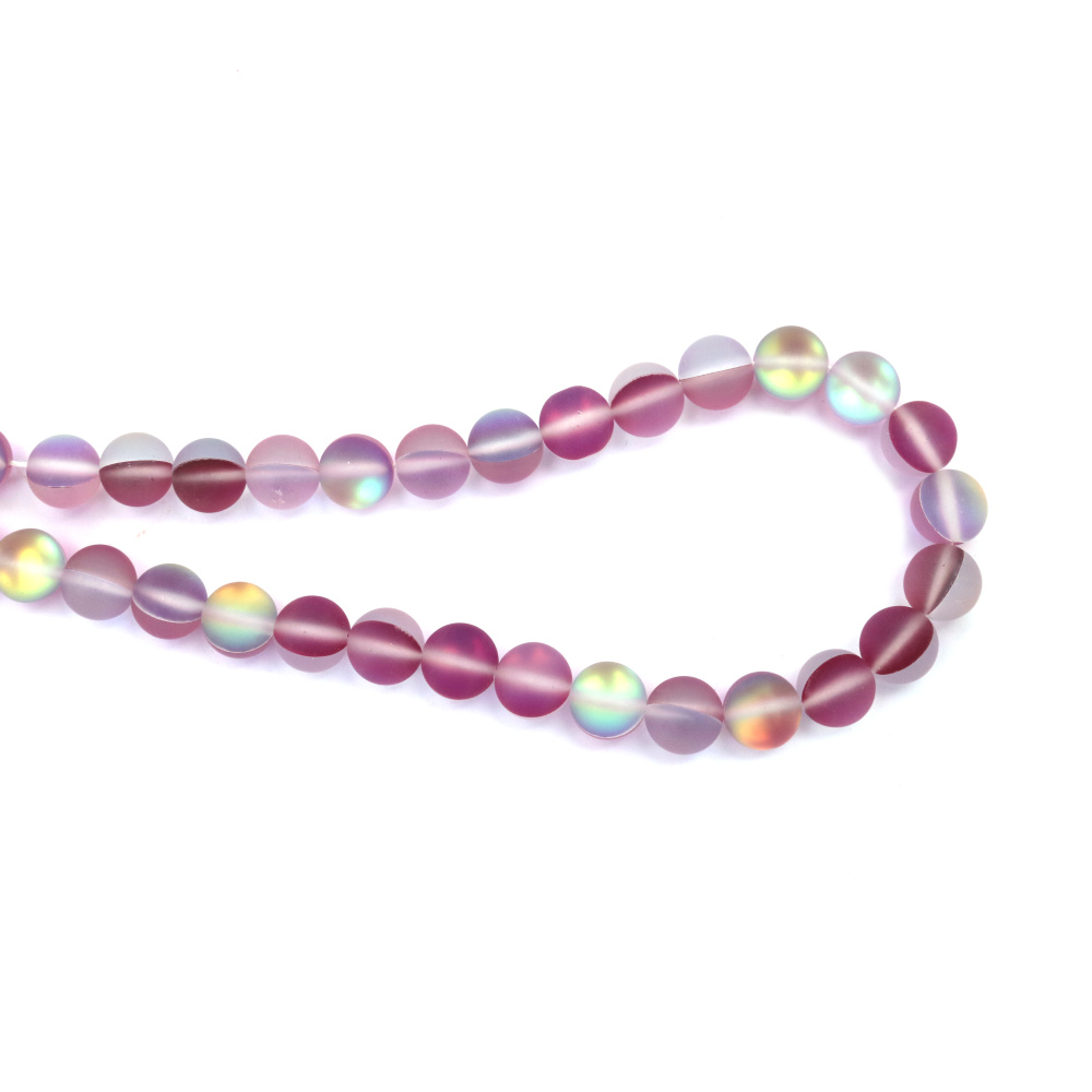 Strand of Glass Beads, 10 mm Round, 1 mm Hole, Violet Matte Rainbow Finish, ~38 Pieces