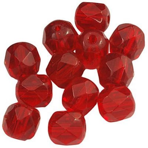 Cylindrical Faceted Glass Beads String, Imitation Crystals, Red, 6 mm, Hole: 1 mm, 55 pieces
