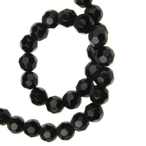 Glass Faceted Round Beads Strand, Imitation Crystals, Black, 8 mm, Hole: 1 mm, 40 pieces