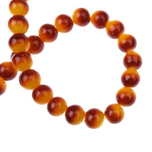 Spray painted glass beads strands, ball shaped for jewelry making 8 mm hole 1 mm two color yellow-brown ~ 80 cm ~104 pieces