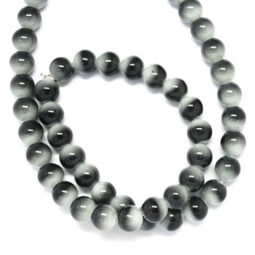 Spray Painted Round Glass Beads, Bicolor: Black and White, 8 mm, 80 cm Strand, 104 pieces 