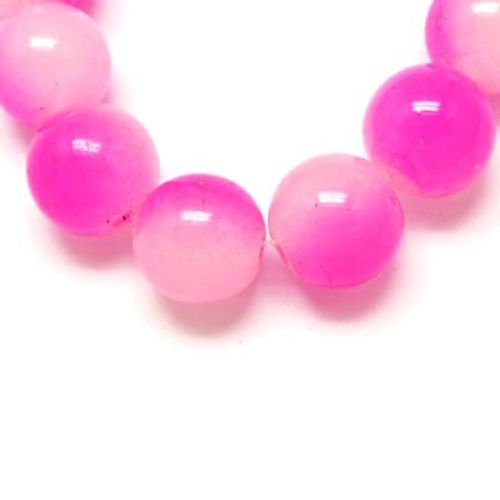 Two color glass beads strands,ball form 6 mm painted white-pink with spray ~ 80 cm ~ 140 pieces