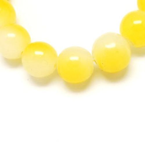 Наниз мъниста стъкло топче 8 мм със спрей двуцветно бяло-жълто ~80 см ~104 броя