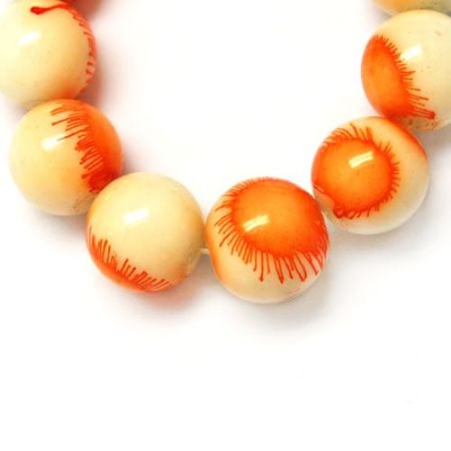 Glass round beads strands for DIY necklaces, bracelets and garment accessories 8 mm painted with spray two color white-orange ~ 80 cm ~ 105 pieces