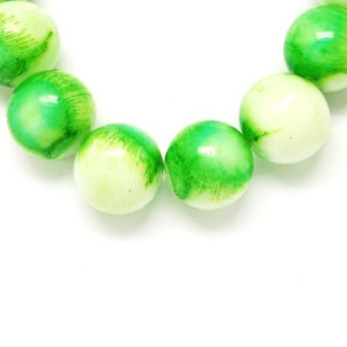 Наниз мъниста стъкло топче 8 мм със спрей двуцветно бяло-зелено ~80 см ~105 броя