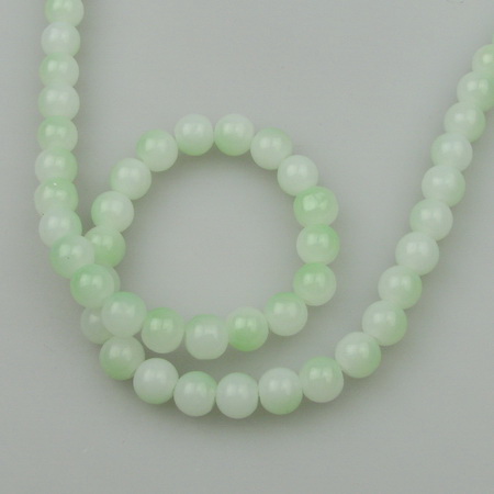 Glass beads  ball 8 mm hole 1 mm with spray two-tone white-green light ~ 80 cm ~ 104 pieces