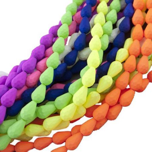 Rubber glass teardrop beads strands 15x10x10 mm hole 1 mm faceted assorted colors ~ 32 pieces