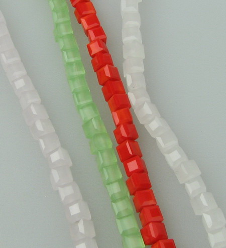 Glass Faceted Beads Strand, Cube, Imitation Jadeite, Mixed Colors, 3x3x3 mm, Hole: 1 mm,  approx 100 pieces 