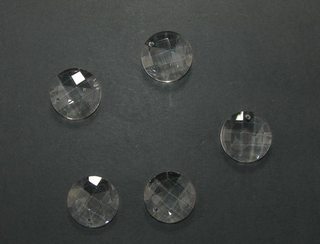 Pendant round crystal, faceted 25X10 mm hole 1.5 mm