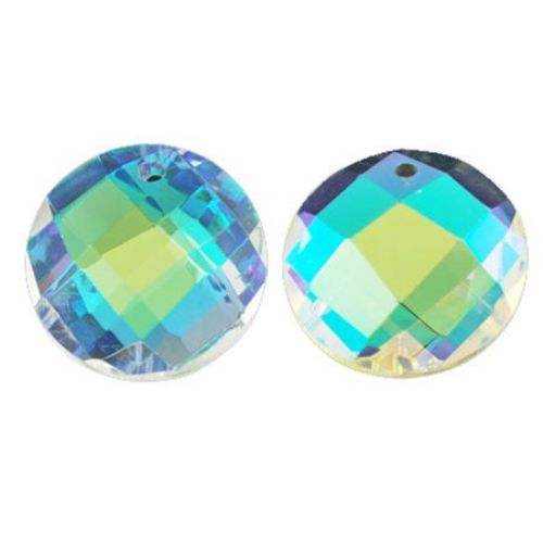 Glass Faceted Crystal Round Pendant, Transparent, Blue, 25X10 mm, Hole: 1.5 mm