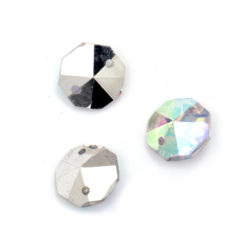 Crystal octagon pendant, faceted with two  holes 14x14x7 mm hole 1.5 mm - 4 pieces