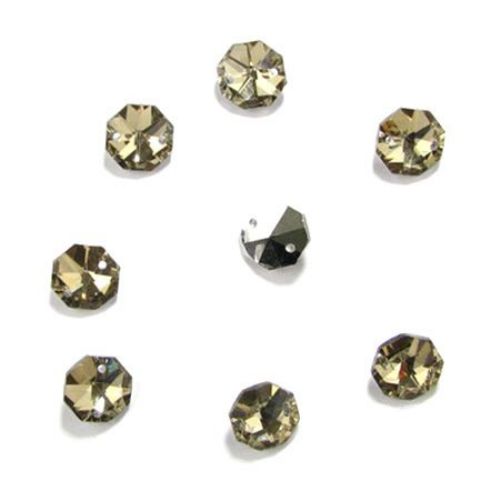 Камък кристал за пришиване 14x14x7 мм дупка 1.5 мм октагон бежов -4 броя