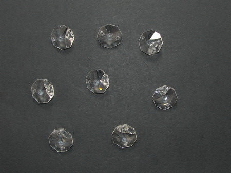 Glass Faceted Crystal Pendant with two holes in the Shape of Octagon, Transparent, 14X14X7 mm, Hole: 1.5 mm, 4 pieces