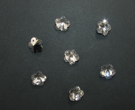 Crystal flower charm, faceted 14x13.5x7.5 hole 1 mm