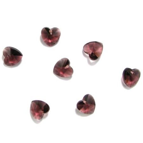 Faceted pendant crystal heart purple 10x10x6 mm hole 1 mm