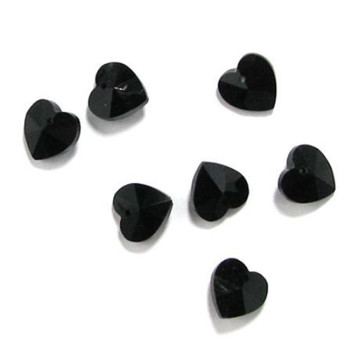 Faceted pendant crystal heart black 10x10x6 mm hole 1 mm