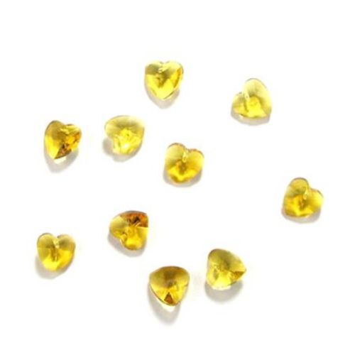 Pandantiv cristal inimă galben 10x10x6 mm gaură 1 mm