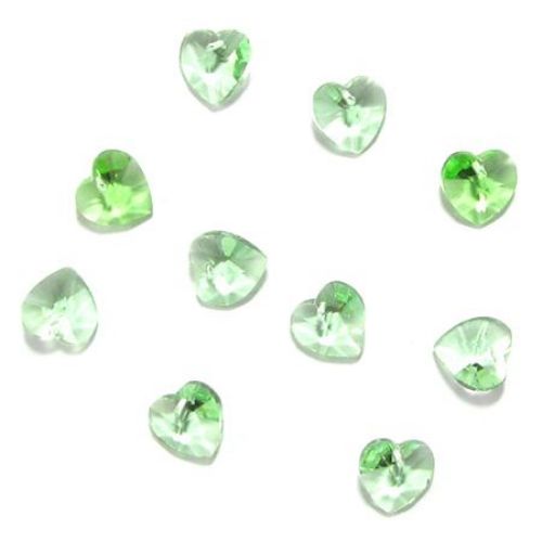 Heart - crystal charm for jewellery making, light green 10x10x6 mm hole 1 mm
