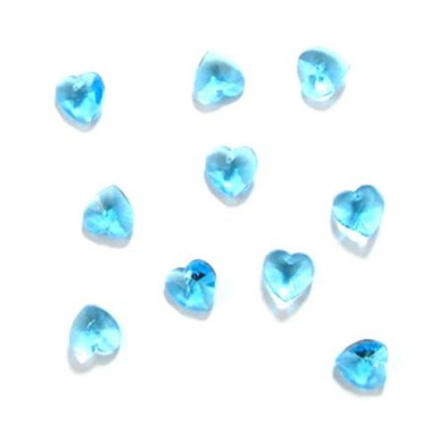 Crystal heart charm, faceted, light blue 10x10x6 mm hole 1 mm