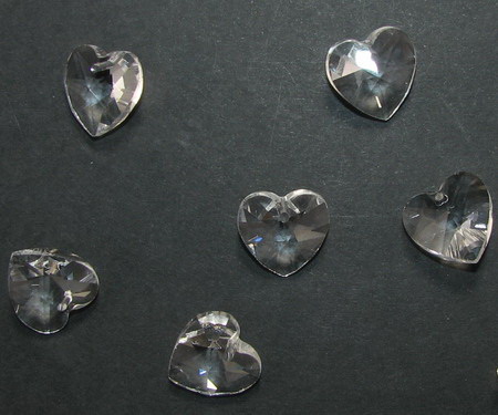Glass Crystal Pendant, Heart, Transparent, 14x14x8 mm, Hole: 1 mm