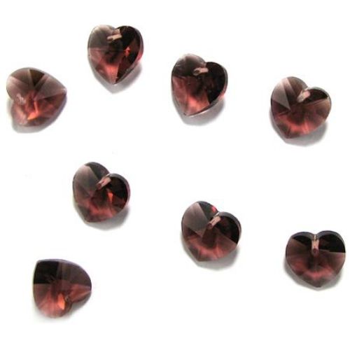 Pendant crystal heart for DIY necklaces, еarrings, purple 14x14x8 mm hole 1 mm