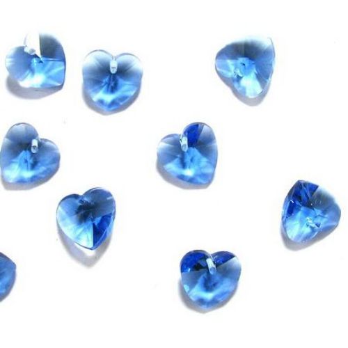 Pandantiv cristal inimă albastru deschis 14x14x8 mm gaură 1 mm