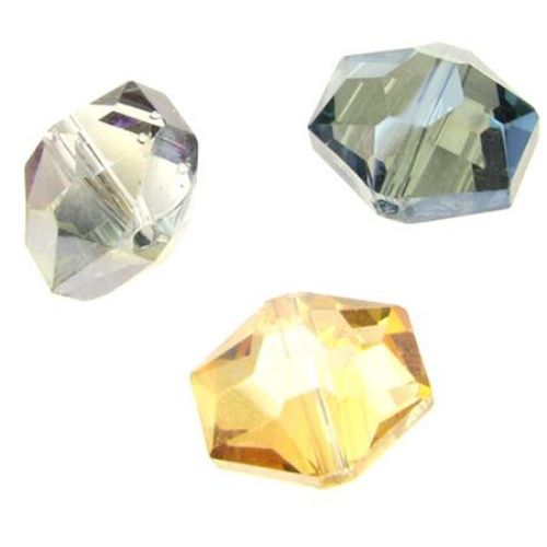 Perlă din sticlă hexagonală 14x12x10 mm gaură 1 mm furnir galvanizat -4 bucăți