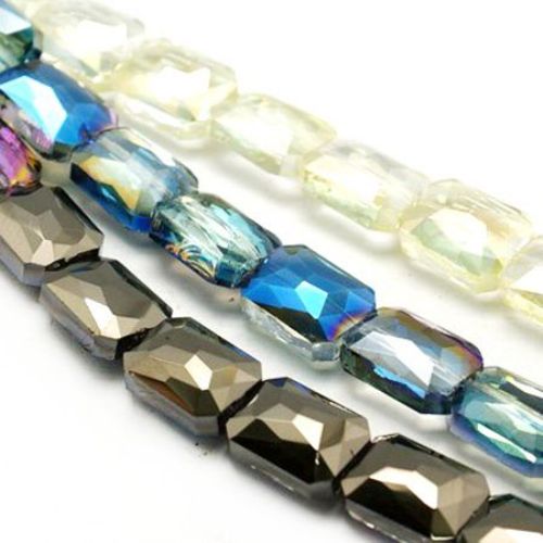 Faceted glass beads strand 12x9x7 mm hole 1 mm galvanized rainbow assorted colors - 4 pieces