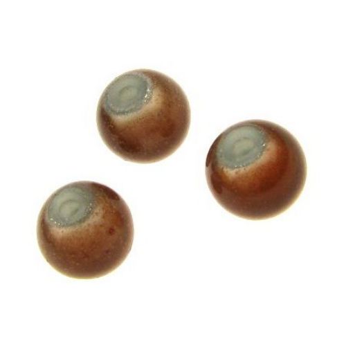 Glass ball 8 mm hole 2 mm brown -50 grams