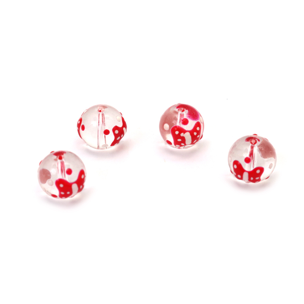 Handmade Lampwork Glass Beads, Embossed Ball Shape, Transparent with Ribbon, 12mm, 1mm Hole – Set of 2