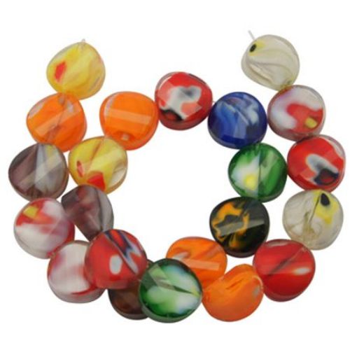 String Glass Beads, Coin, Mixed Colors, 14x6 mm, 25 pieces