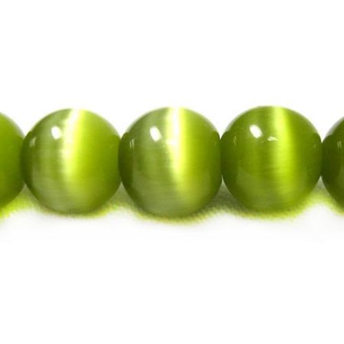 String Glass Round Beads, Cat's Eye, Green, 6 mm, Hole: 1 mm, 66 pieces