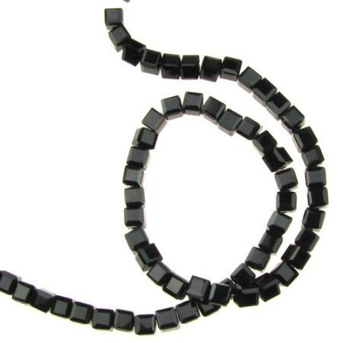 Faceted  glass beads  cube 4x4x4 mm hole 1 mm faceted black ± 100 pieces