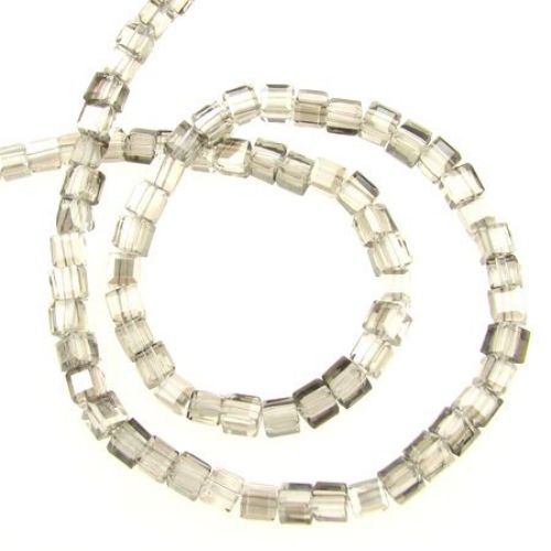 Faceted  glass beads cube 4x4x4 mm hole 1 mm faceted gray ~ 100 pieces