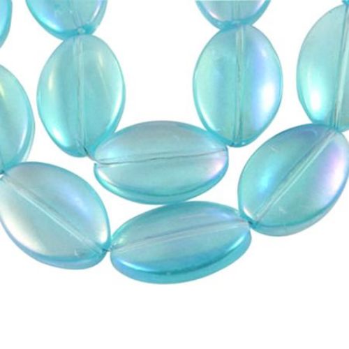 Glass beads strands for jewelry making, oval 13x19x6mm, size hole 1mm, blue rainbow - 18 pieces