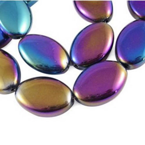 Glass oval beads strands for jewelry making and DIY home decor ideas 13x19x6 mm, size hole 1 mm, blue rainbow - 18 pieces