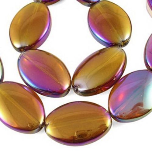 Glass beads strands for jewelry making and DIY home decor ideas, oval 13x19x6mm, size hole 1mm, tarnished golden rainbow - 18 pieces