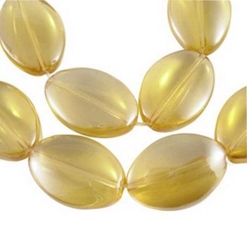 Glass beads strands for jewelry making, oval 13x19x6mm, size hole 1mm, gold rainbow - 18 pieces