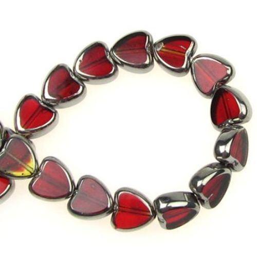 String Glass Galvanized Beads, Red Heart, 10x10x4 mm, Hole: 1 mm,  30 pieces