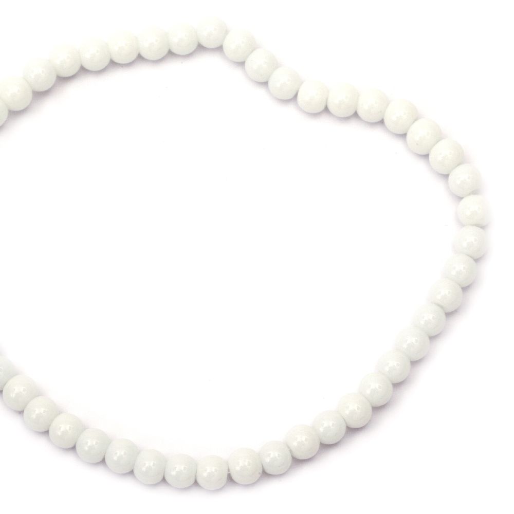 Glass beads strands for jewelry making, solid ball 6 mm hole 1 mm white ± 50 pieces