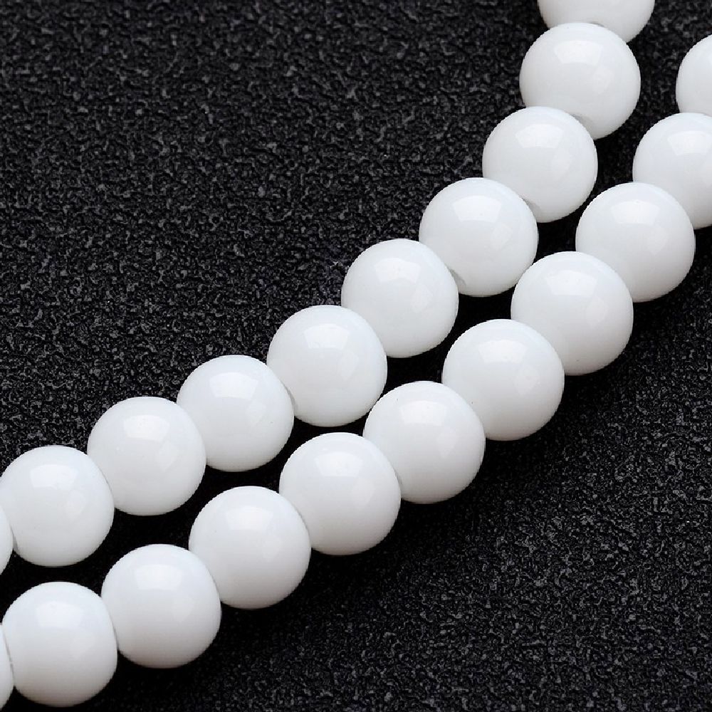 String glass beads,  solid 10 mm hole 1 mm white ~ 32 pieces