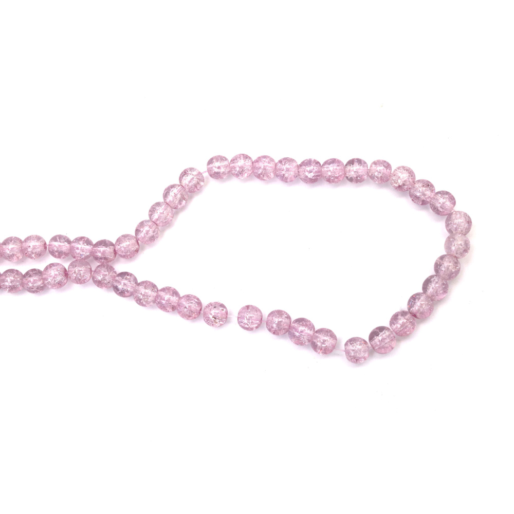 Șirag de mărgele din sticlă crackle (crăpată) mov – rotunde, transparente, 8 mm, gaură 1 mm, ~105 buc, pentru bijuterii handmade și proiecte DIY