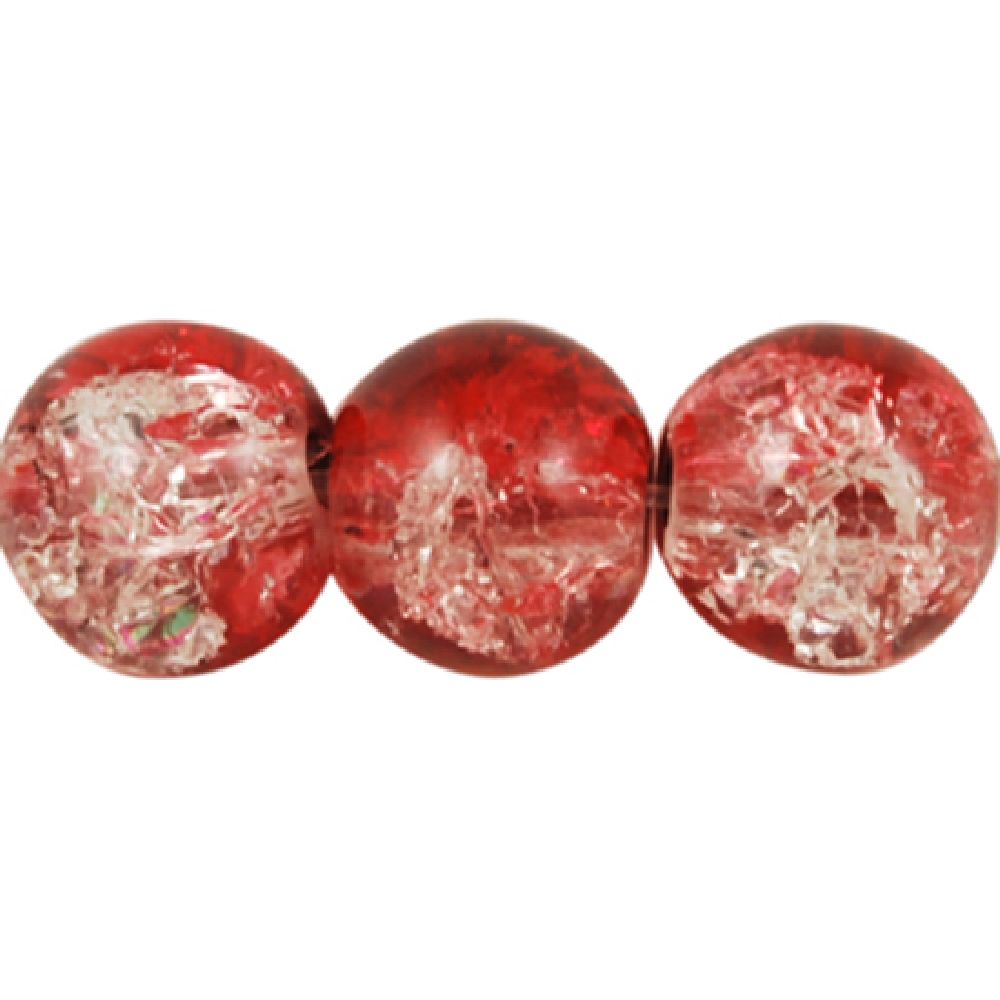  Glass beads  CRACK ball 8 mm hole 1 mm transparent / red ± 100 pieces