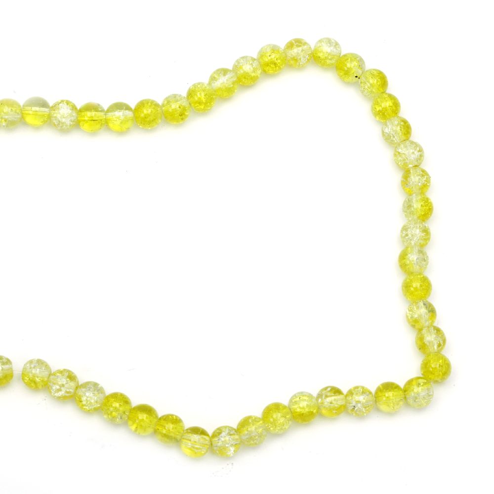 Glass round beads strands for jewelry making, cracked 8 mm hole 1.3~1.6 mm transparent/yellow ~ 100 Pieces