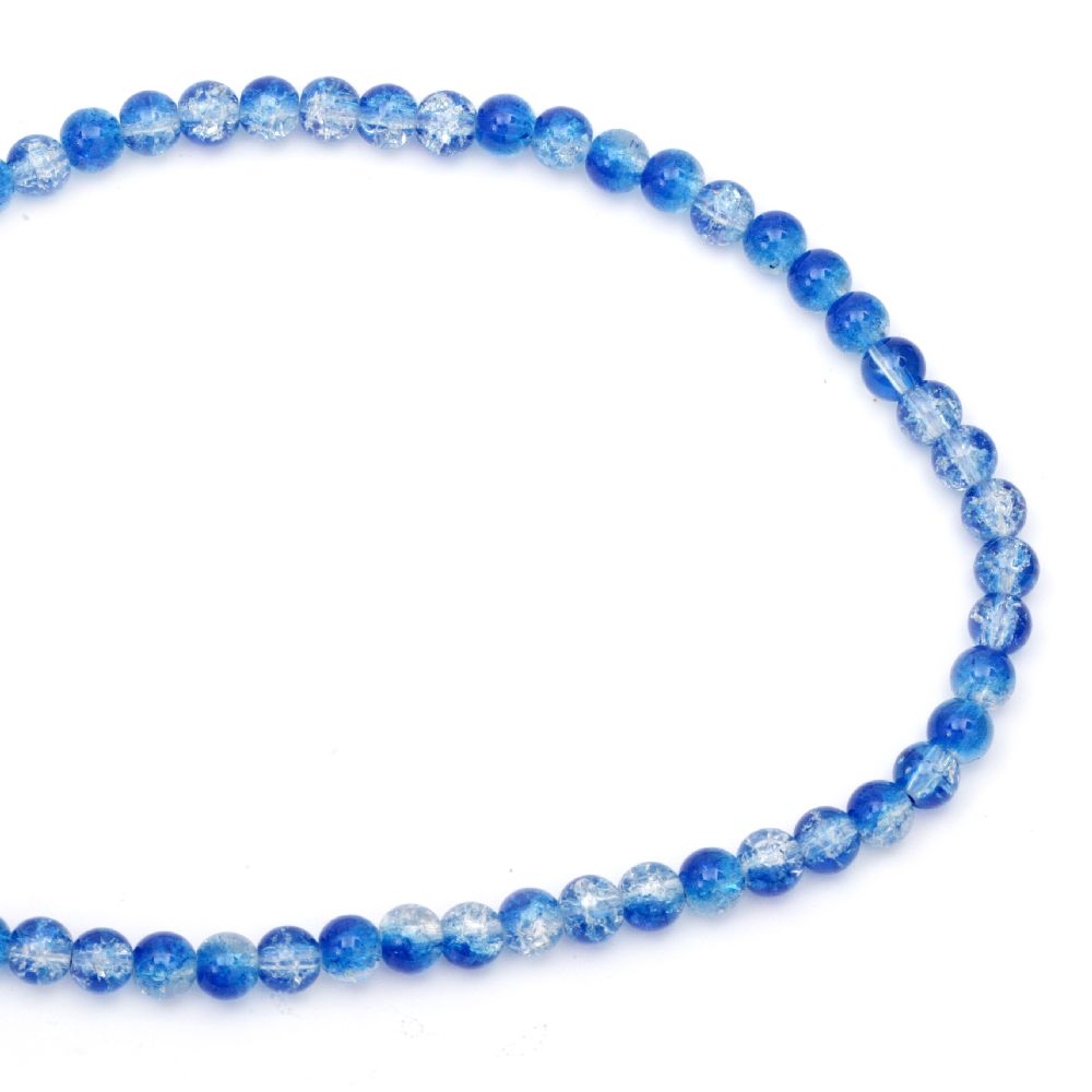 Transparent glass beads strands for jewelry making, cracked ball 8 mm hole 1.3 ~ 1.6mm blue ~ 100 pieces