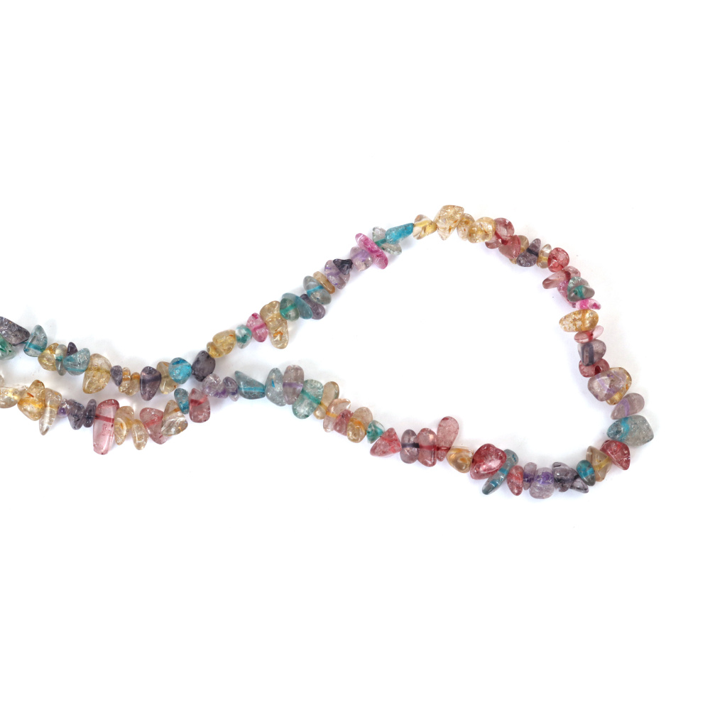 CUARȚ CRACKLE vopsit multicolor, șirag pietre naturale chips 5–7 mm ~80 cm