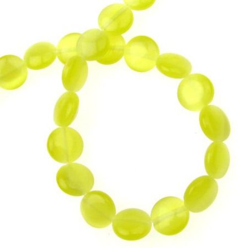 String Glass Beads, Cat's Eye, Coin, Yellow, 10x3 mm, Hole: 1 mm ~ 40 pieces