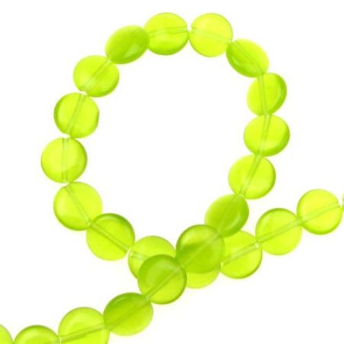  Glass beads cat's eye coin 10x3 mm hole 1 mm green ~ 40 pieces