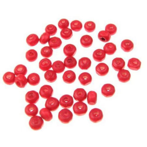 Wooden round bead for decoration 4x3 mm hole 1.2 mm red - 20 grams ~ 785 pieces
